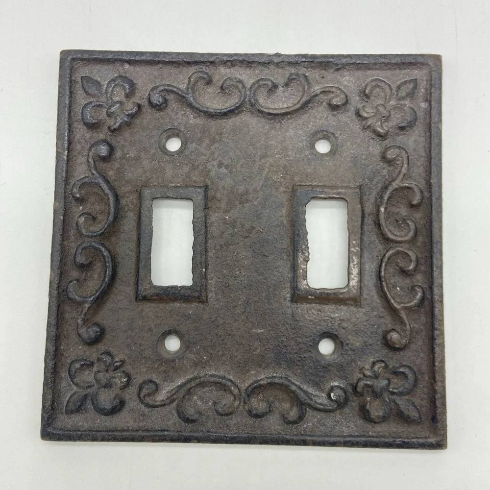 Wrought Iron Double Light Switch Plate Rustic Fleur De Lis Farmhouse Rustic